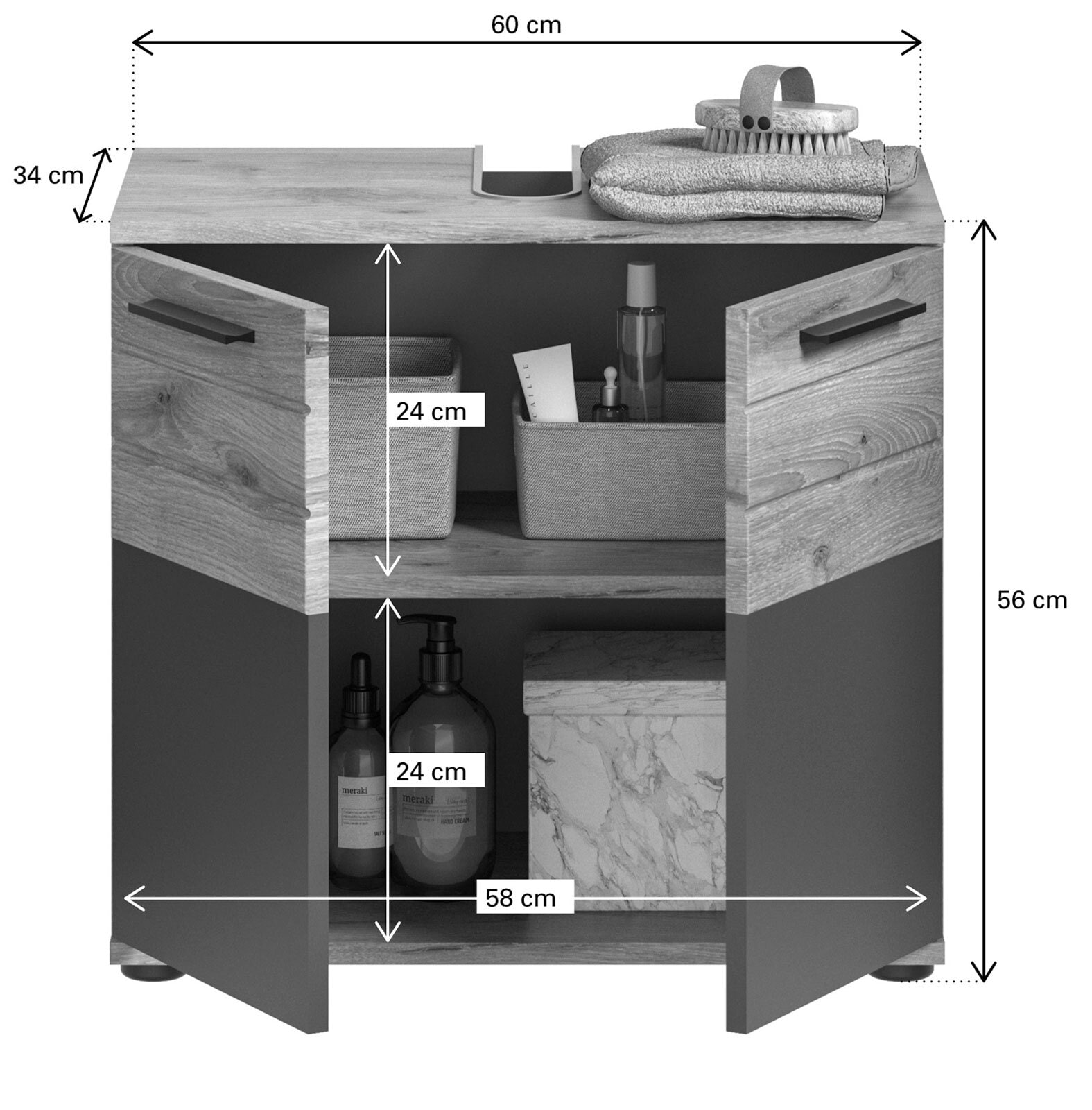 Waschbeckenunterschrank Mason Nox Oak/Basalt grau
