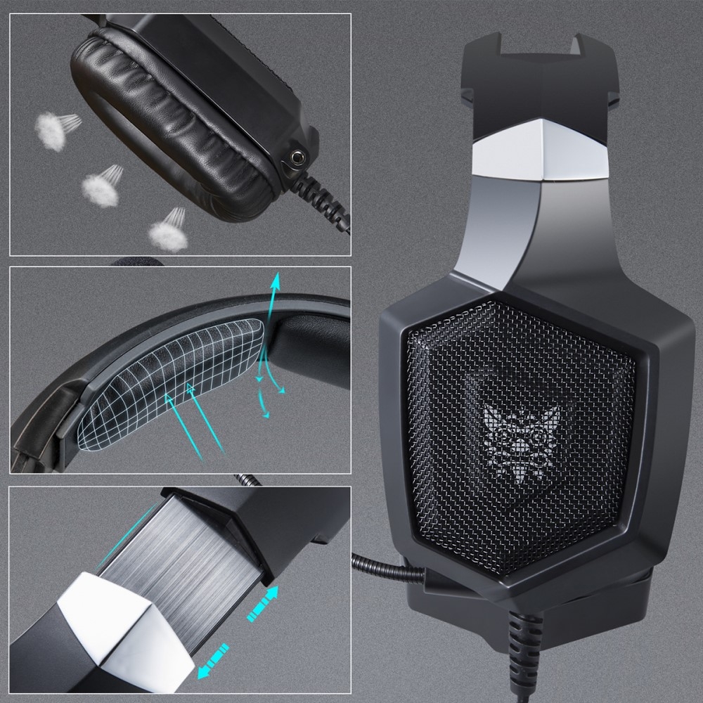 K8 Gaming USB Kopfhörer LED Headset mit Mikrofon   3.5mm Klinken Schwarz (Design I)