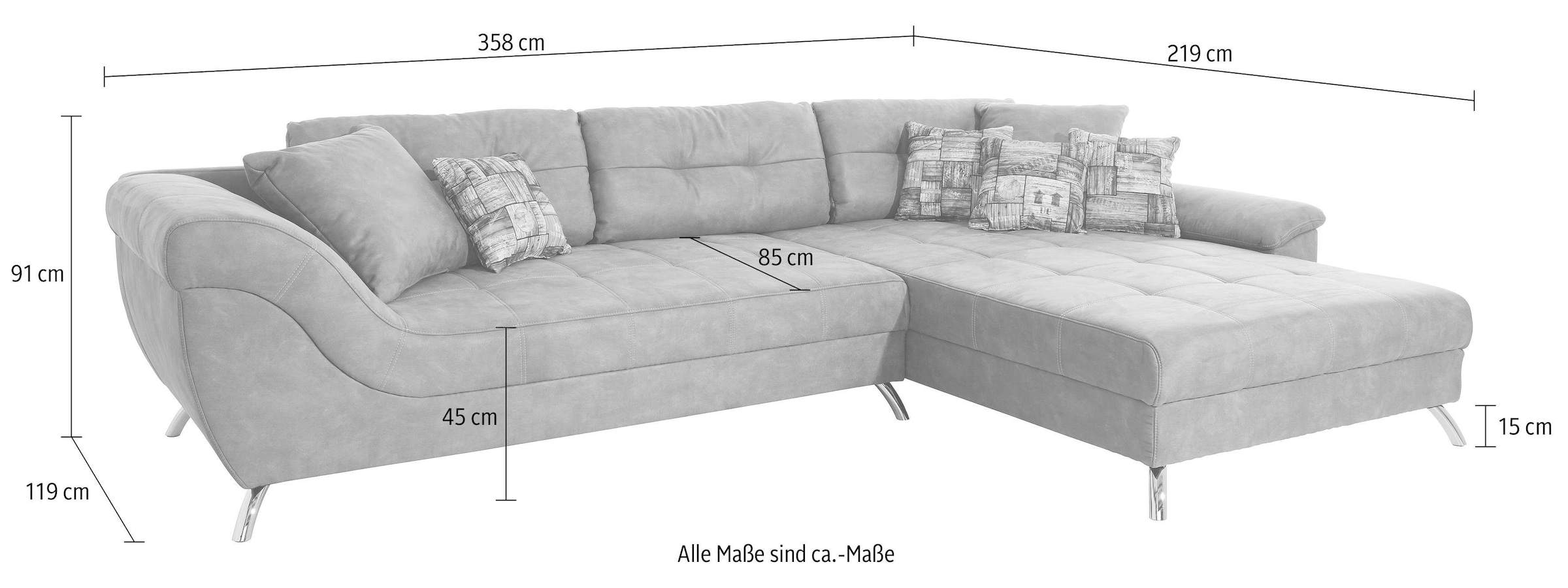 Jockenhöfer Gruppe Ecksofa »San Francisco L-Form« mit eingearbeiteter Kaltschaummatte und Steppung, inklusive Kissen