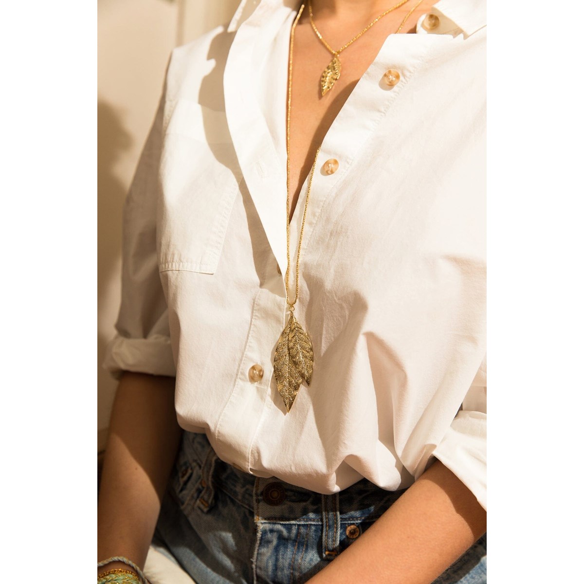 collier feuille doré à l'or fin - THALIE
