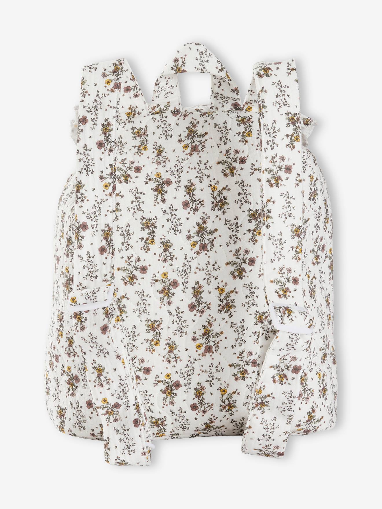 Mochila estampada com flores bege claro