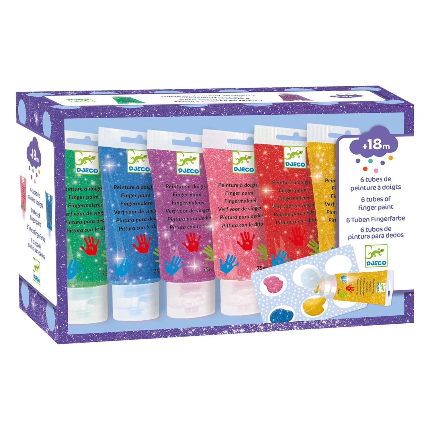 Djeco | 6 tubs vingerverf glitter