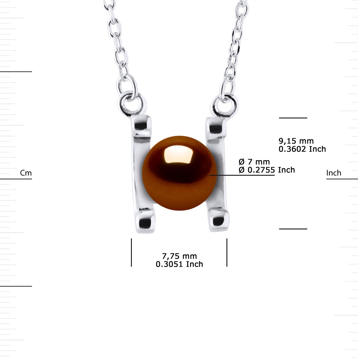 Collier SYMBOL Perle d'Eau Douce 7-8 mm Chocolat Argent 925