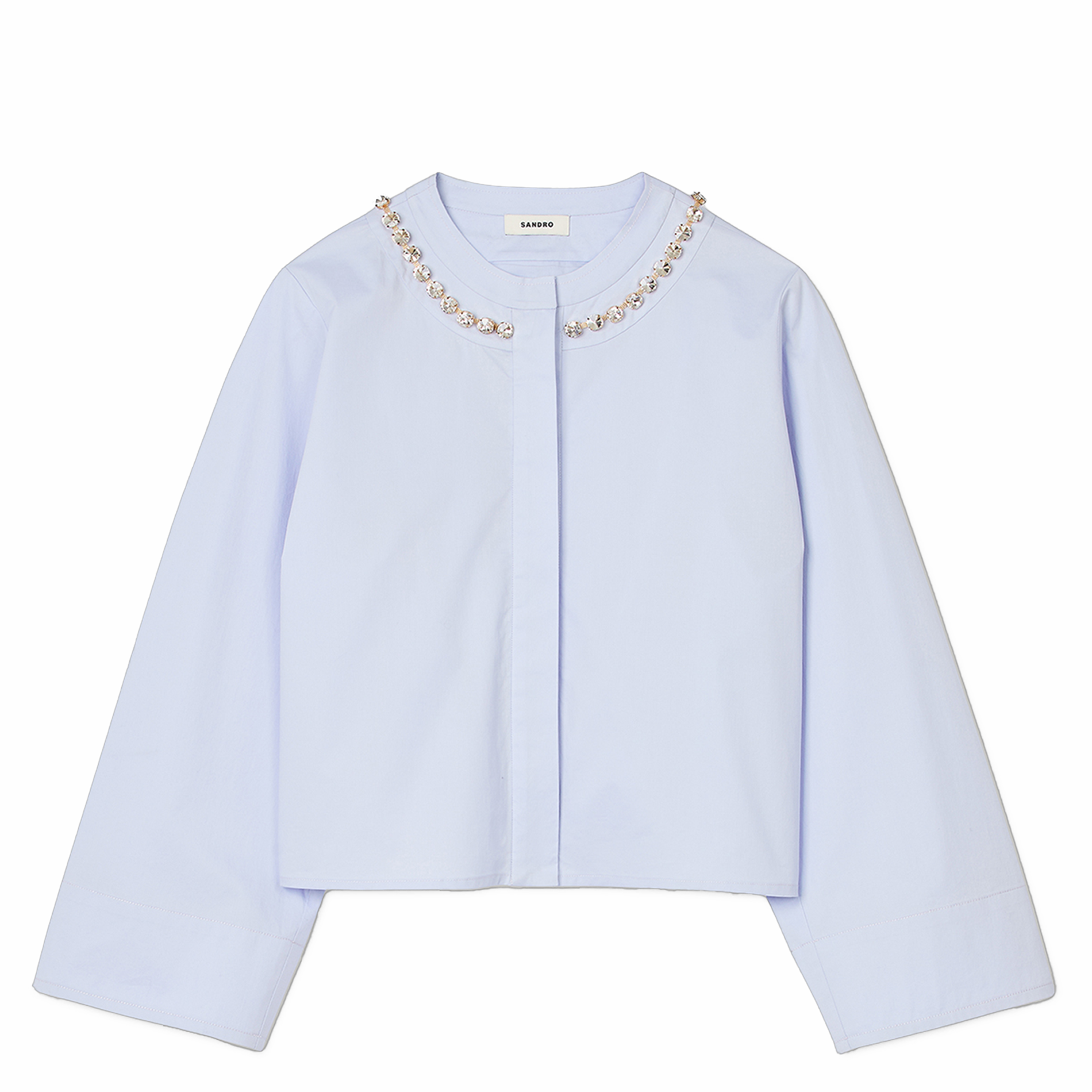 Chemise courte ample col rond en coton mélangé | Bleu