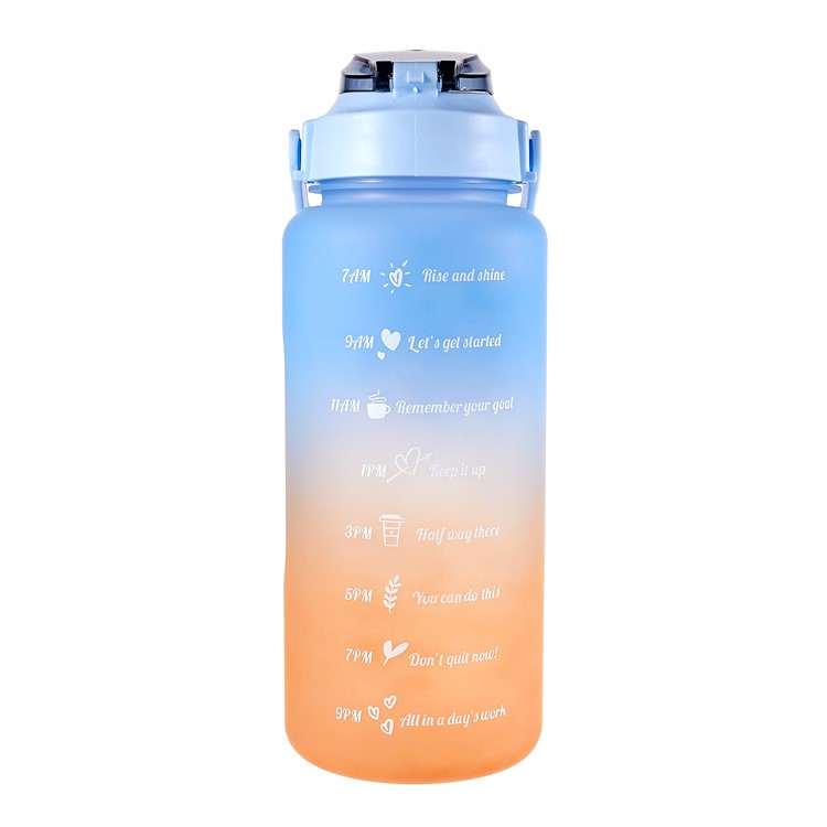 (2L) Tragbare Fitness Trinkflasche mit Zeit Markierung - Farbverlauf Blau