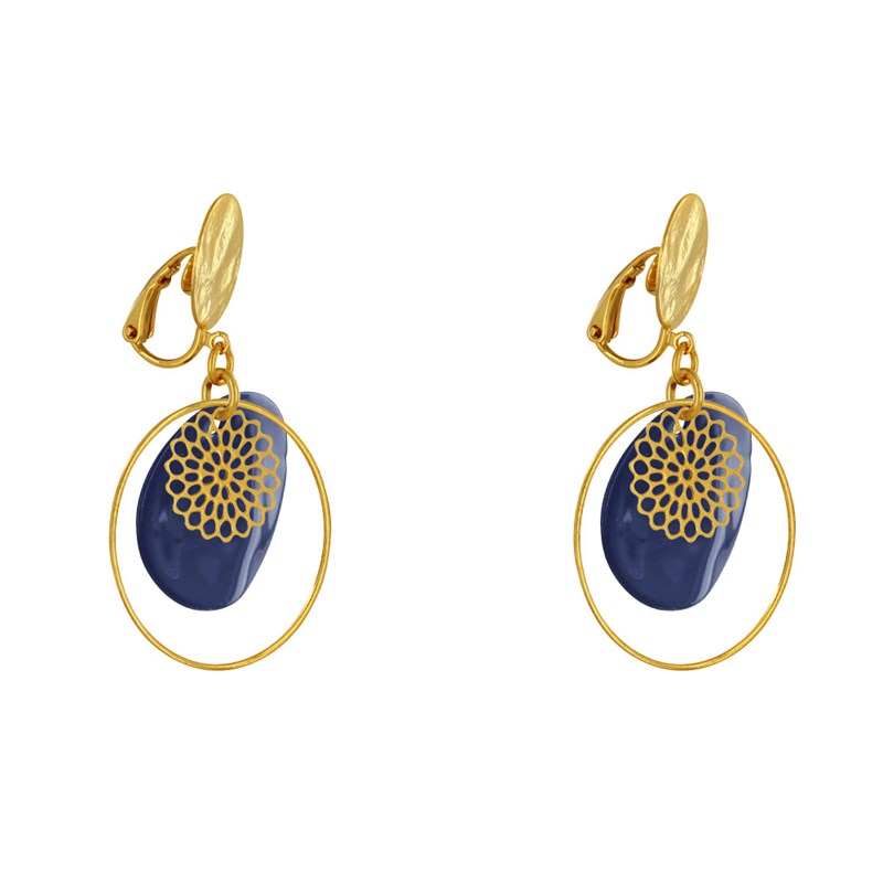 Boucles d'Oreilles Clip Métal Doré Cercle et Pastille de Nacre
