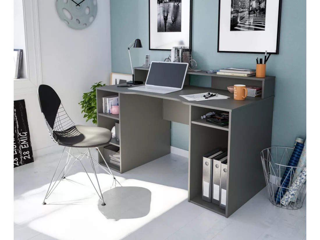 Bureau Dlucum, Bureau de jeu multifonction moderne, Table d'étude pour PC et support CD, Table d'étude avec étagères, 136x67h88 cm, Anthracite