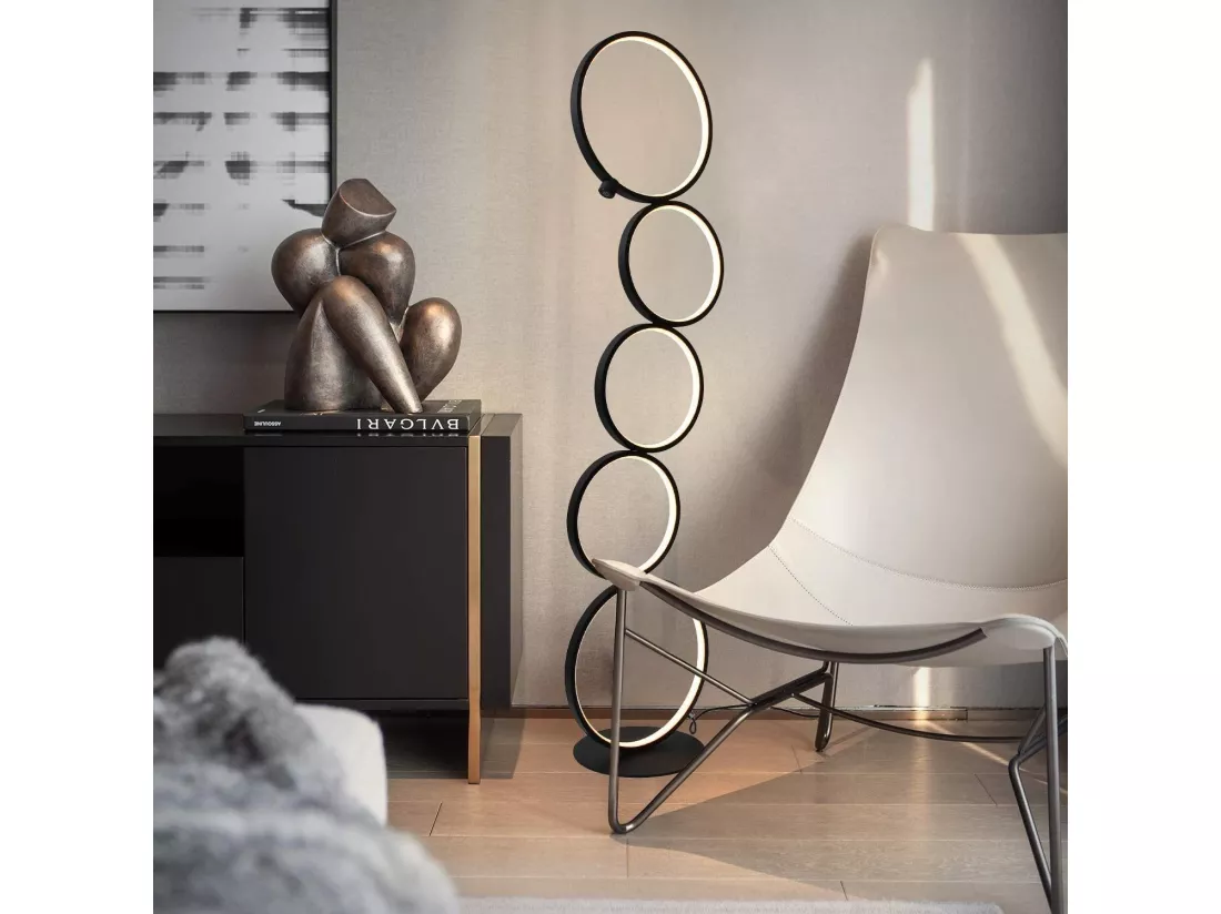 NETTLIFE Lampadaire Moderne LED Dimmable 32W Touch Switch Lampadaire Blanc Chaud 3000K Aluminium 5-flamme Anneau Noir Lampadaire