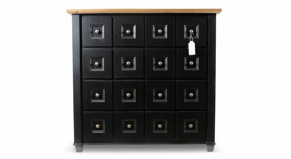 Bahut grainetier 16 tiroirs bois noir 100x49x95,5cm - bois-mdf