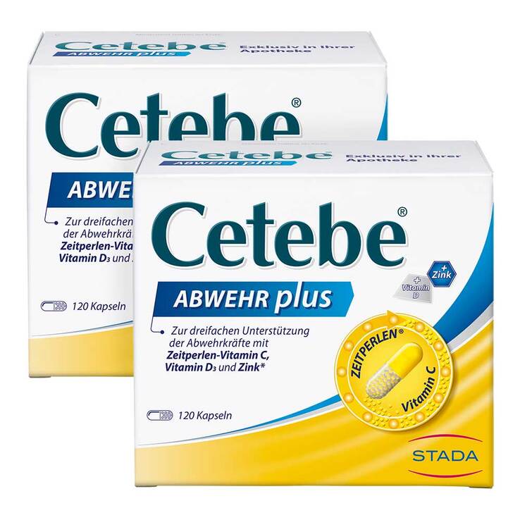 Cetebe Abwehr plus Vitamin C + Vitamin D3 + Zink Kapseln, 2x120 St