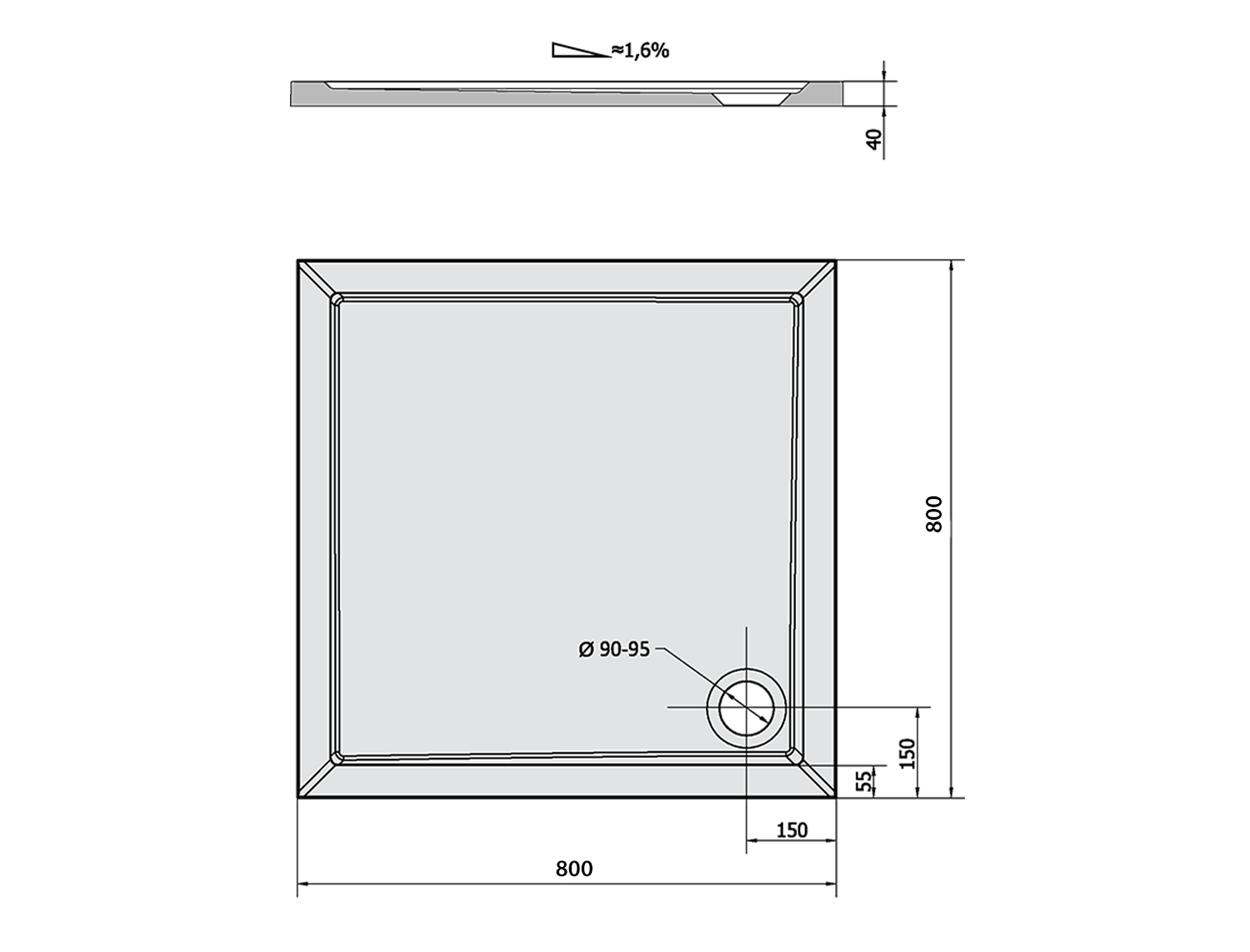 Polysan Aura vierkante douchebak 80x80x4cm wit