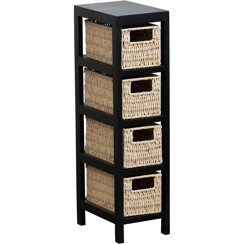 Meuble de rangement salle de bain 4 paniers noir 17x64.5x24cm