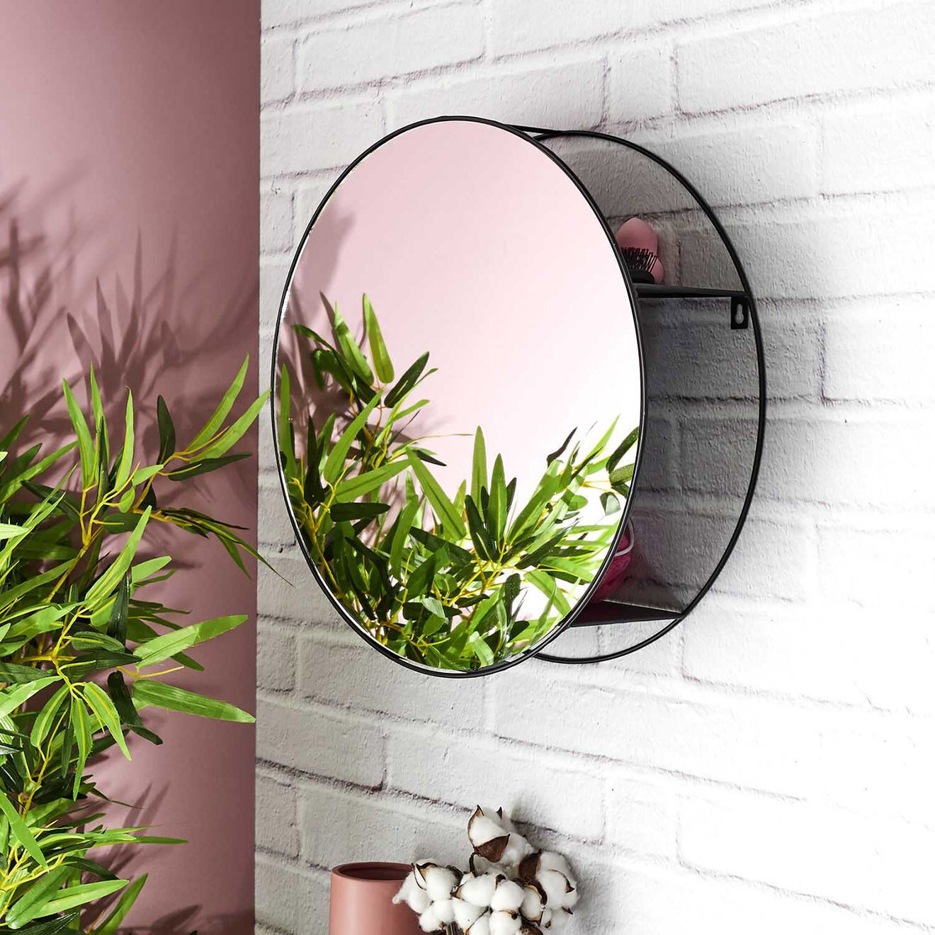 Home Deco Factory Miroir filaire avec étagère noir - D.45x10 cm