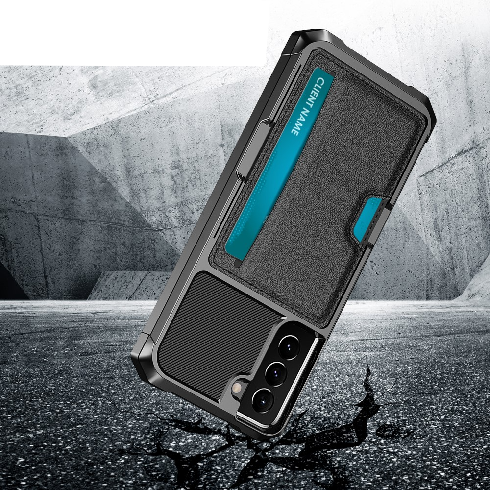 Samsung Galaxy S22 5G Magnetische Hybrid Gummi Hülle mit Kartenfach Air Cushion Fallschutz - Schwarz