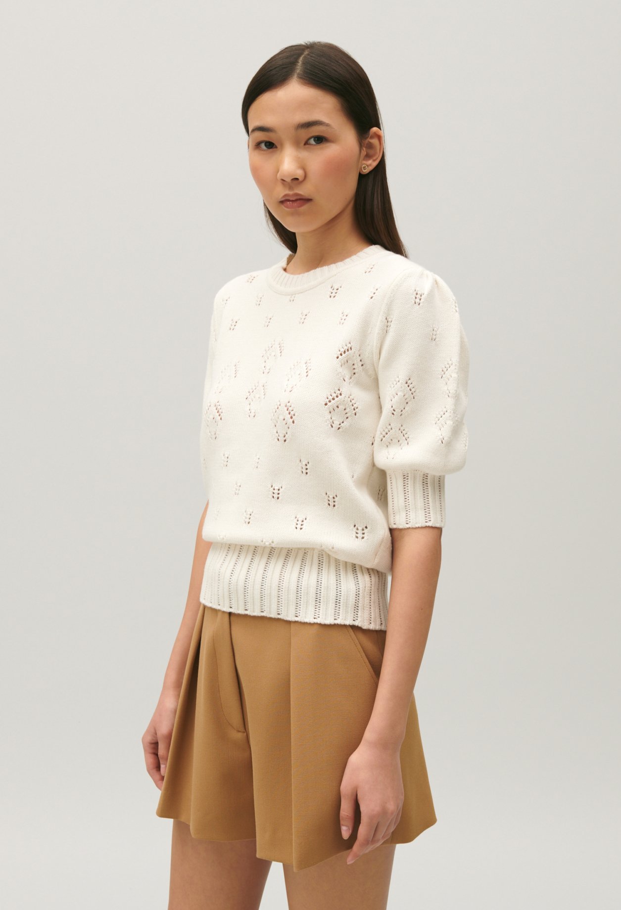 Pull maille manches courtes ecru