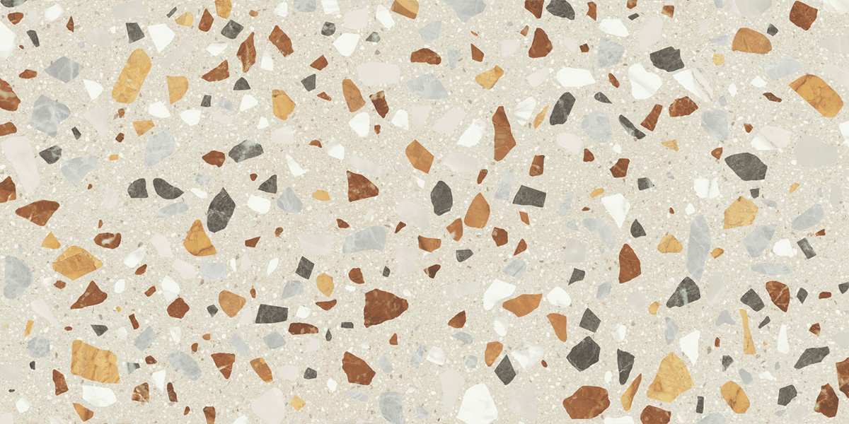 Tegelsample: Jabo Crisp XL Beige terrazzo vloertegel 60x120cm gerectificeerd