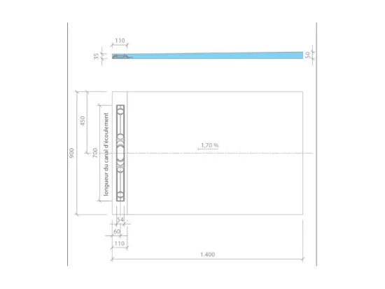 Receveur à carreler 140 x 90 cm Wedi Fundo Riolito Neo + barrette + bonde verticale + kit d'étanchéité et colle 320