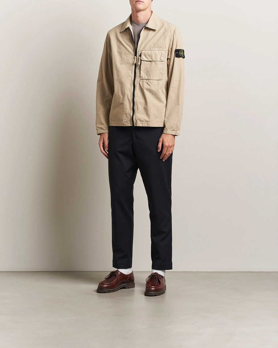 Stone Island Garment Dyed Organic Cotton Zip Overshirt Beige