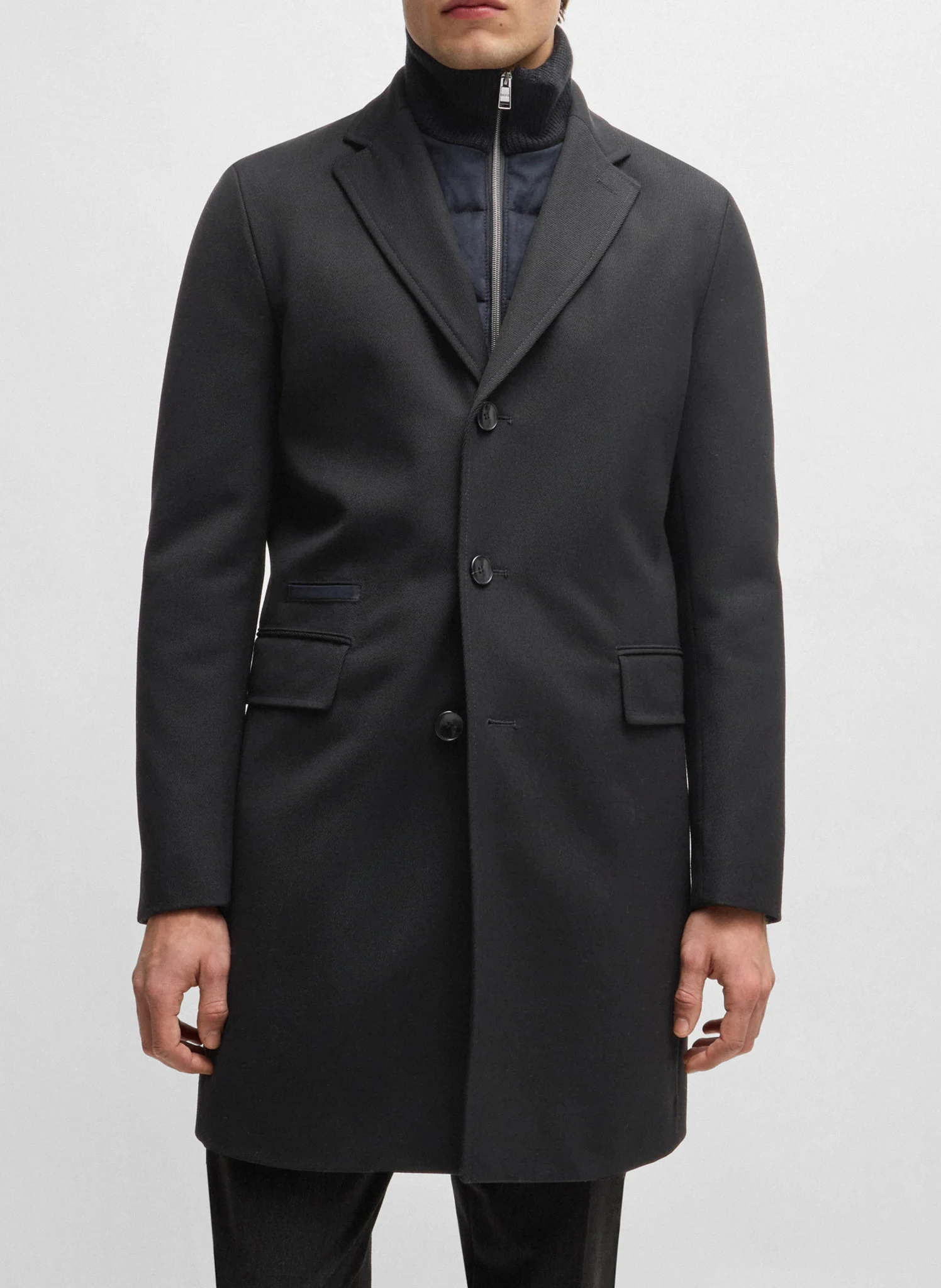 Manteau col tailleur en laine mélangée | Noir