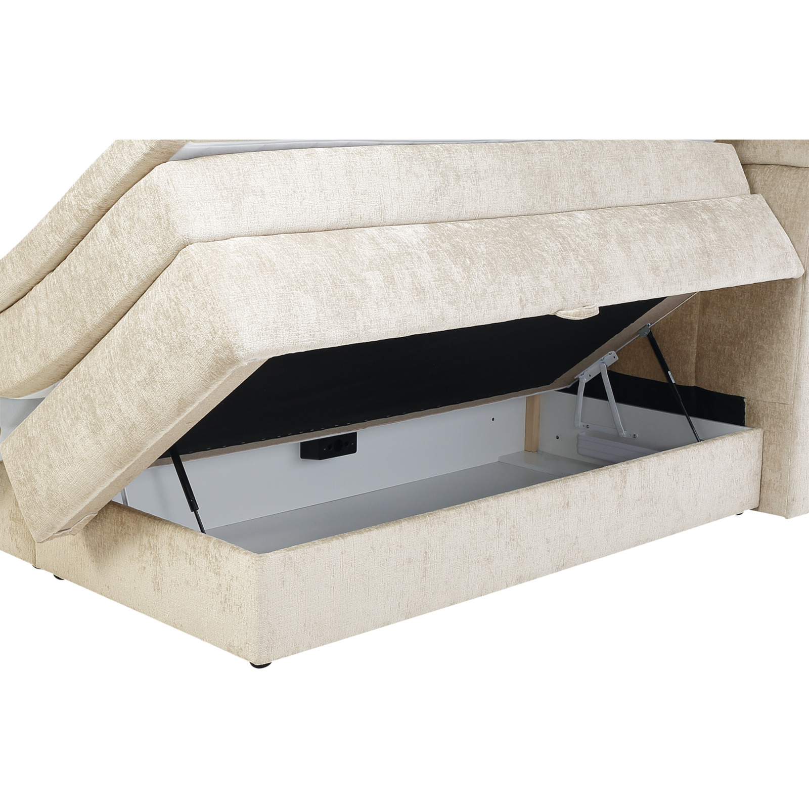 Boxspringbett Queen Max Stoff Chenille 180 x 200 cm, mit Bettkasten beige