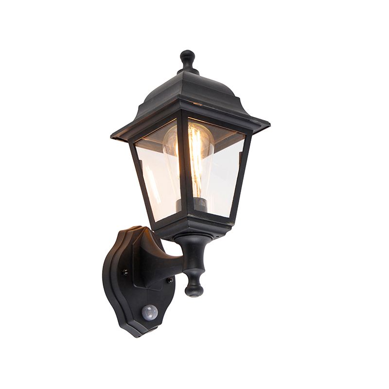 Klassieke buitenwandlamp zwart met bewegingsmelder - Capital