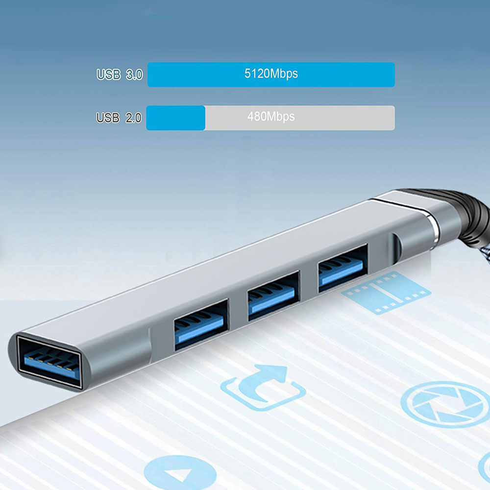 USB Multiport Adapter Slim Design mit USB 3.0 / 3 x USB 2.0 und Nylon Kabel - Grau