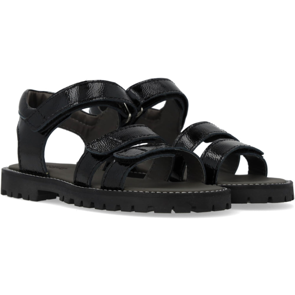 Køb Angulus Black Justerbar Lædersandal Med Velcro