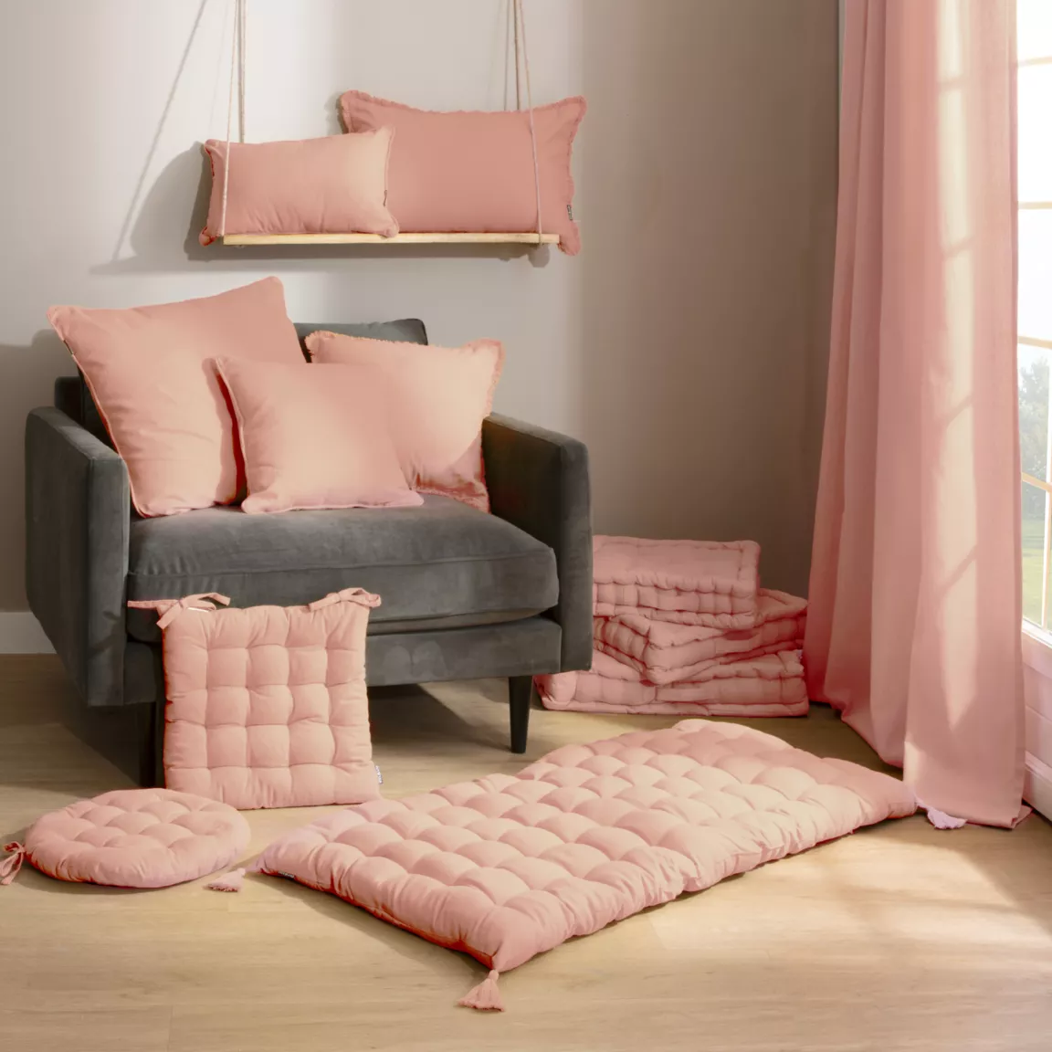 Coussin de chaise carré coton (40 x 40 cm) Pixel Rose pêche