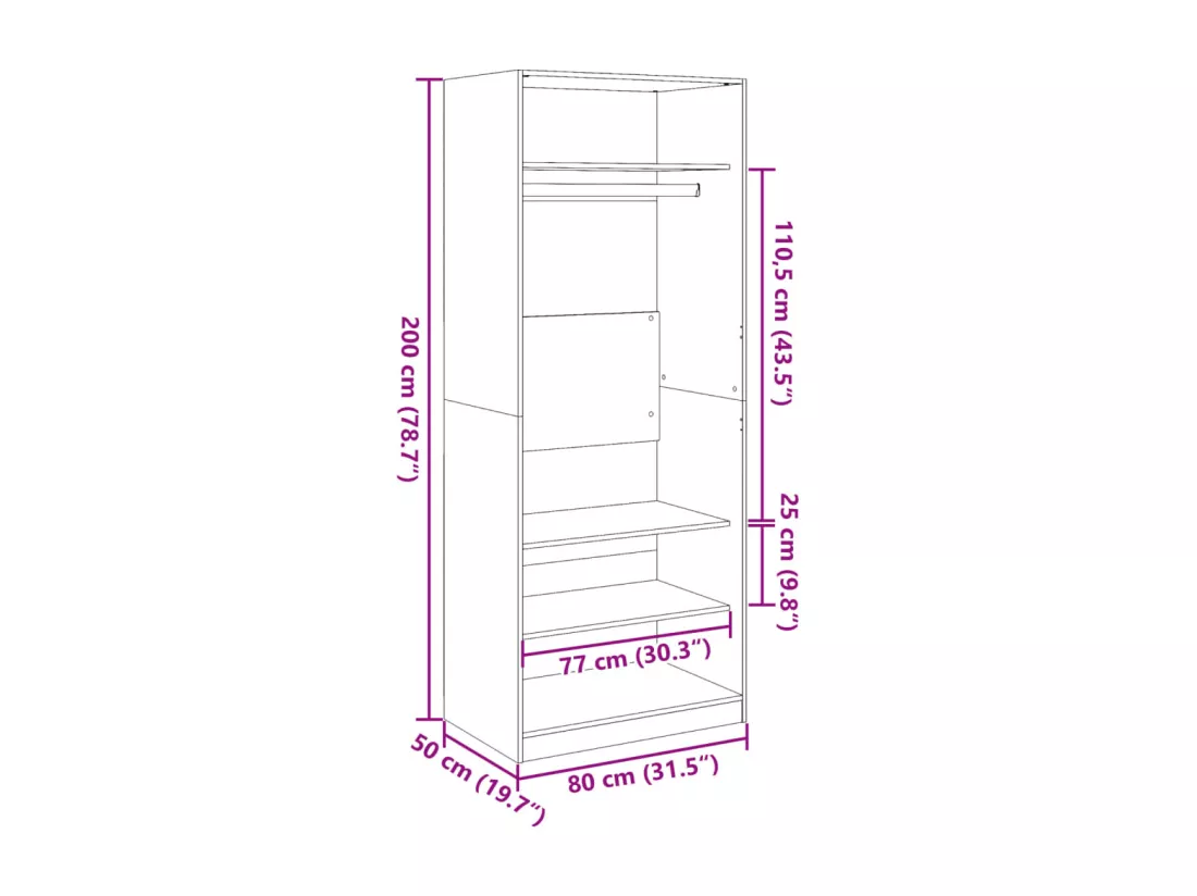 Garde-robe chêne sonoma 80x50x200 cm bois d'ingénierie