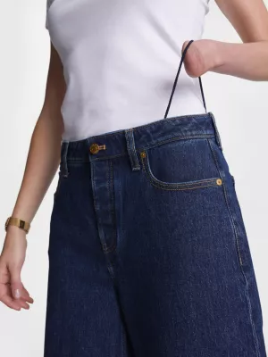Calça jeans de perna larga e modelagem relaxada adaptável