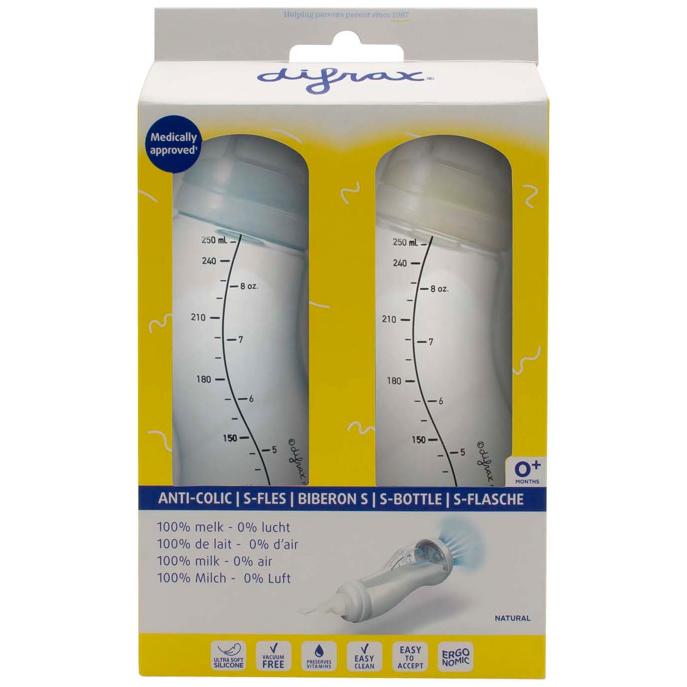 Difrax 2pck s-fles 250ml blauw