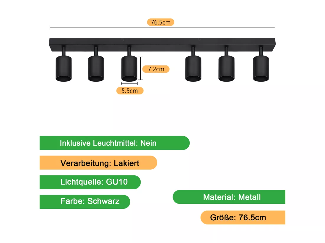 NETTLIFE 6 spots de Plafond Noir LED orientable à 330° GU10 pour Salon Chambre Cuisine, sans Ampoule