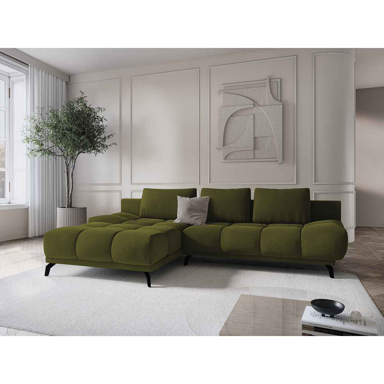Windsor & Co Canapé d'angle Gauche Convertible avec Coffre Cirrus 5 Places vert - 290x182x90 cm