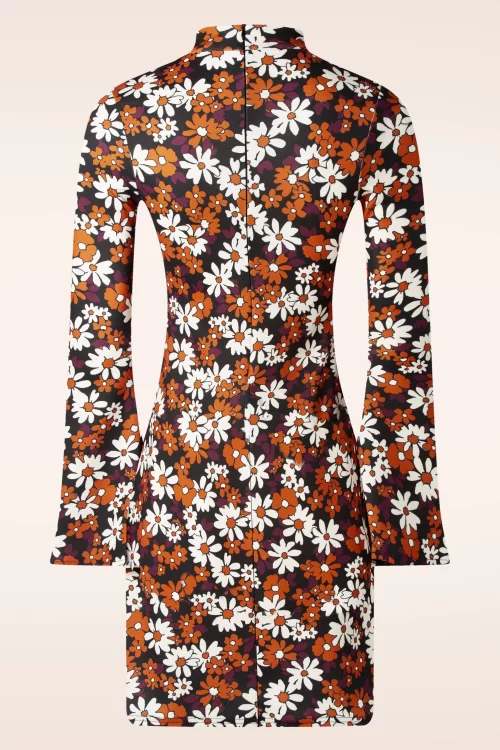 Vintage Chic for Topvintage Izzy flower jurk in zwart en oranje