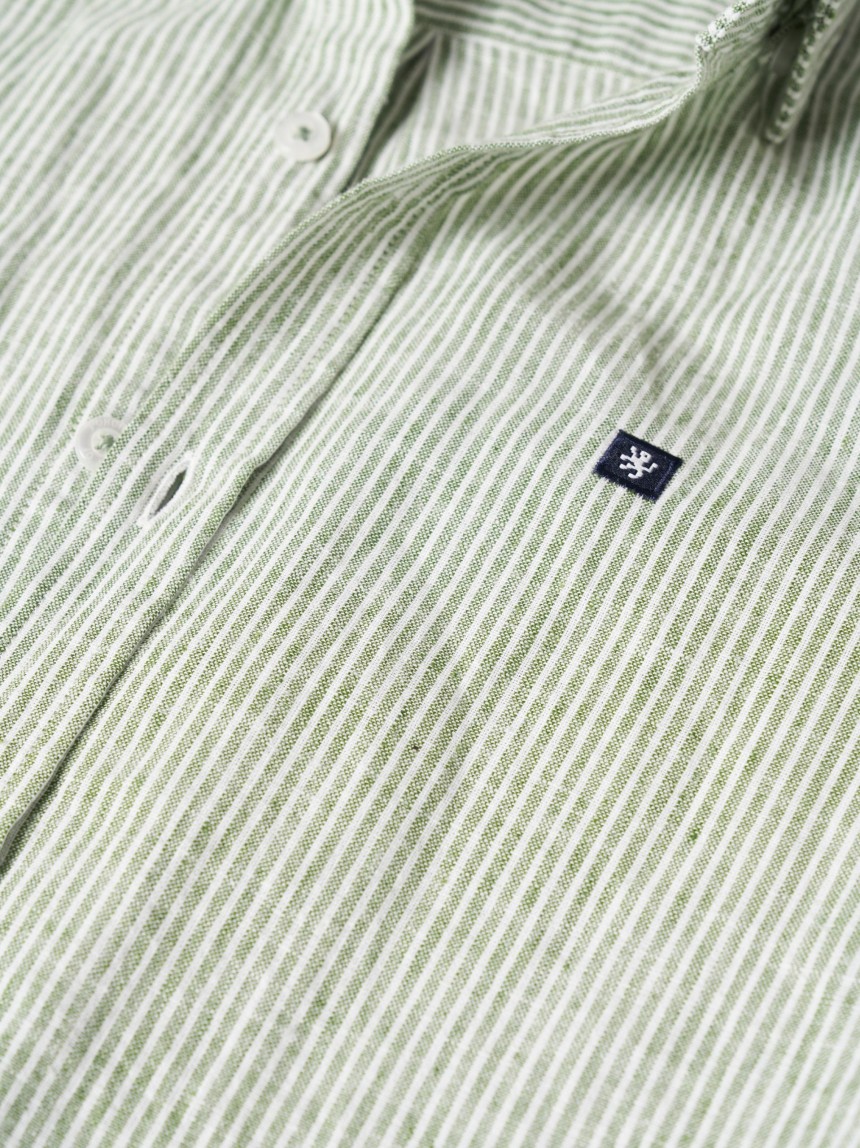 Camisa às riscas em linho e algodão