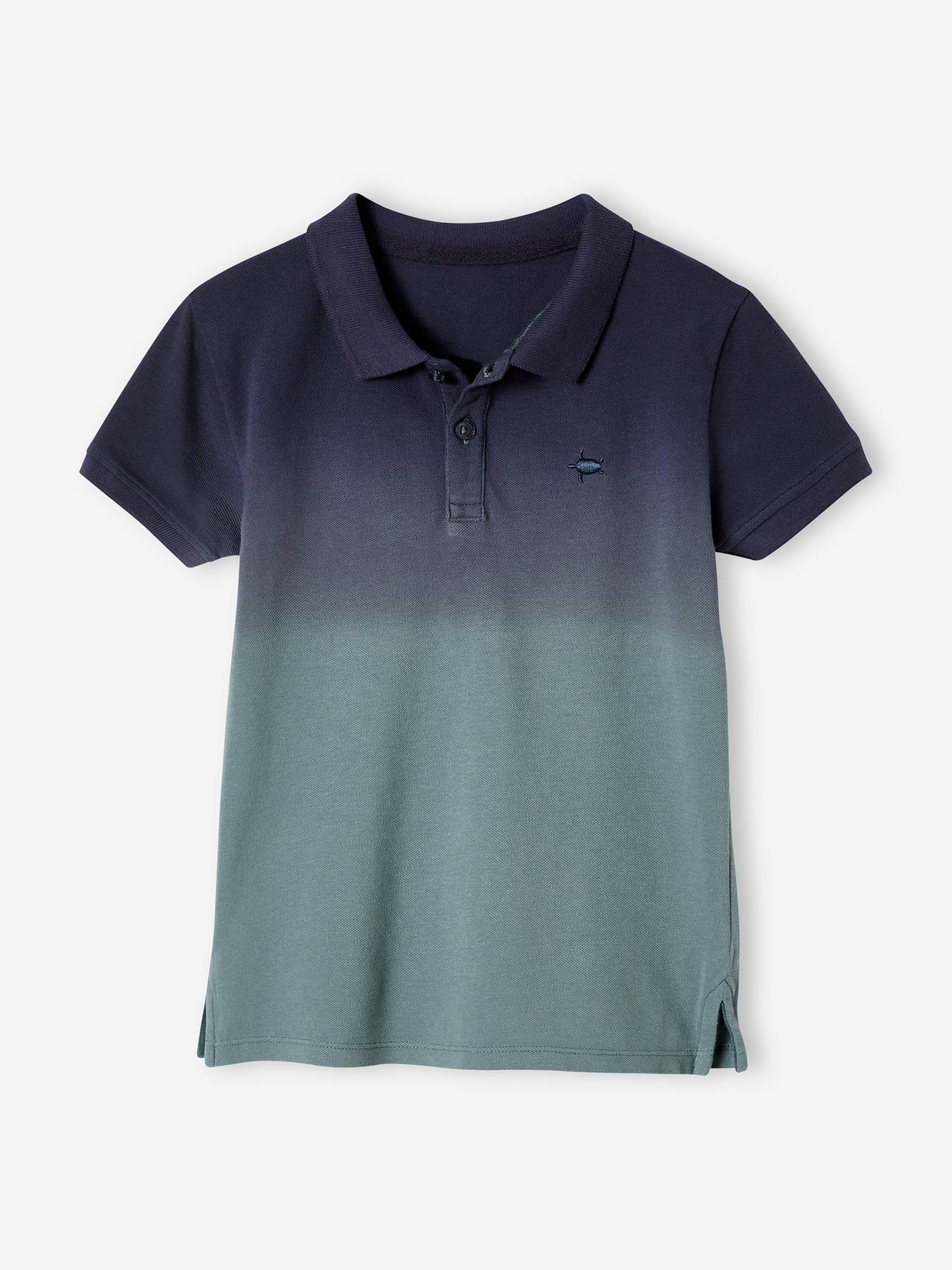 Camisa polo infantil Dip & Dye, azul escuro liso com estampas.