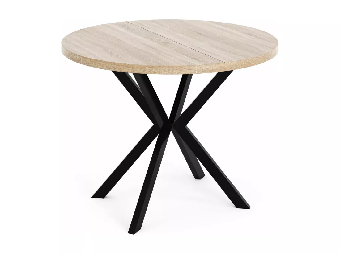 Table à Manger Extensible Ronde - Table Style Loft Avec Pieds En Métal - 120 à 200 Cm - Table Ronde Style Industriel Pour Le Salon - Compacte - Chêne Sonoma/noir -