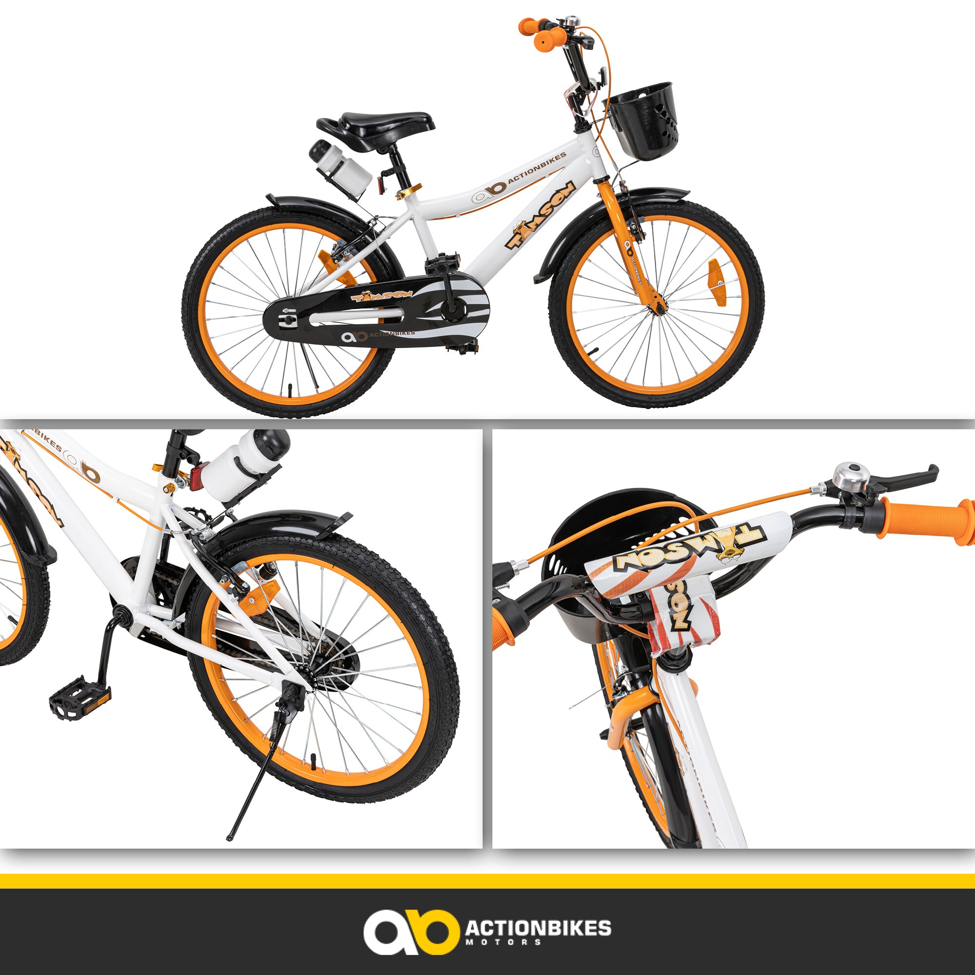 Actionbikes Kinderfahrrad Timson 20 Zoll, V-Brake-Bremsen, höhenverstellbar, Fahrradständer, Korb