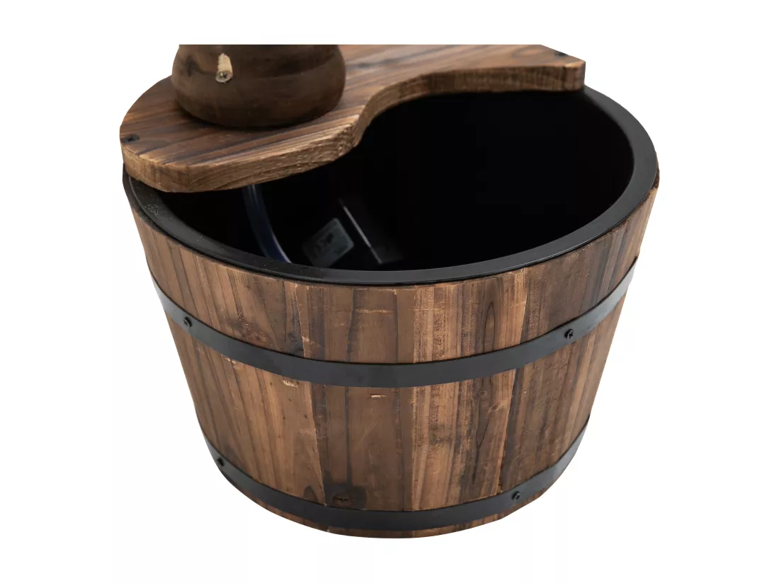 Fontaine de jardin tonneau pompe à eau submersible incluse Ø 27 x 37H cm bois de pin marron