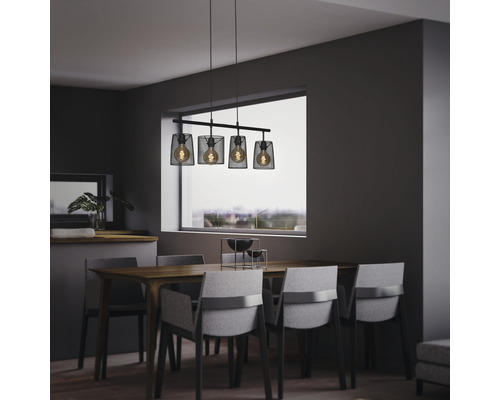 Hanglamp, 4-lichts, HxL 120x74 cm, zwart