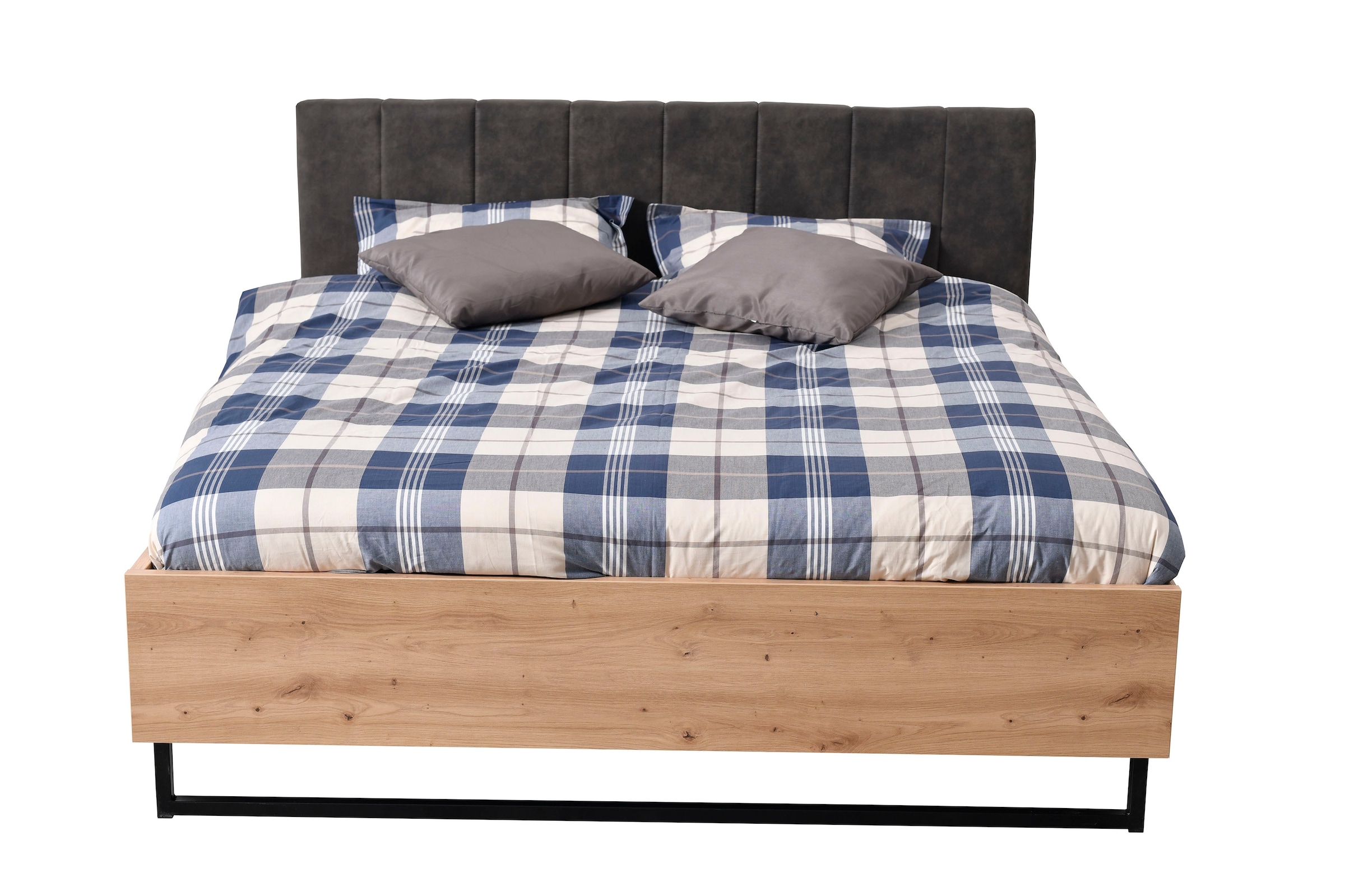 INOSIGN Bettgestell »Sardinia, FSC-zertifizierter Holzwerkstoff« mit gepolstertem Kopfteil, Metallfuss in Kufenform, 160 oder 180x200cm