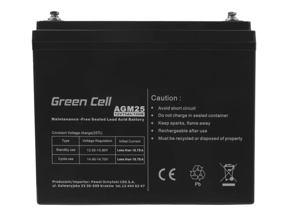 Green Cell - UPS-batteri - 1 x batteri - Sealed Lead Acid (SLA) - 75 Ah - sort