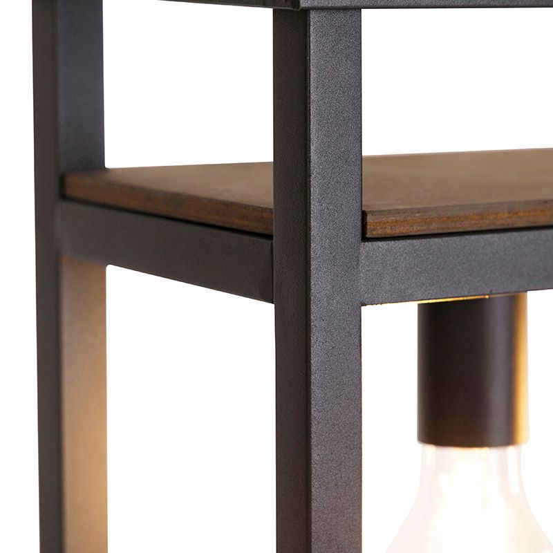 Industriële hanglamp zwart met hout en rek 4-lichts - Cage Rack