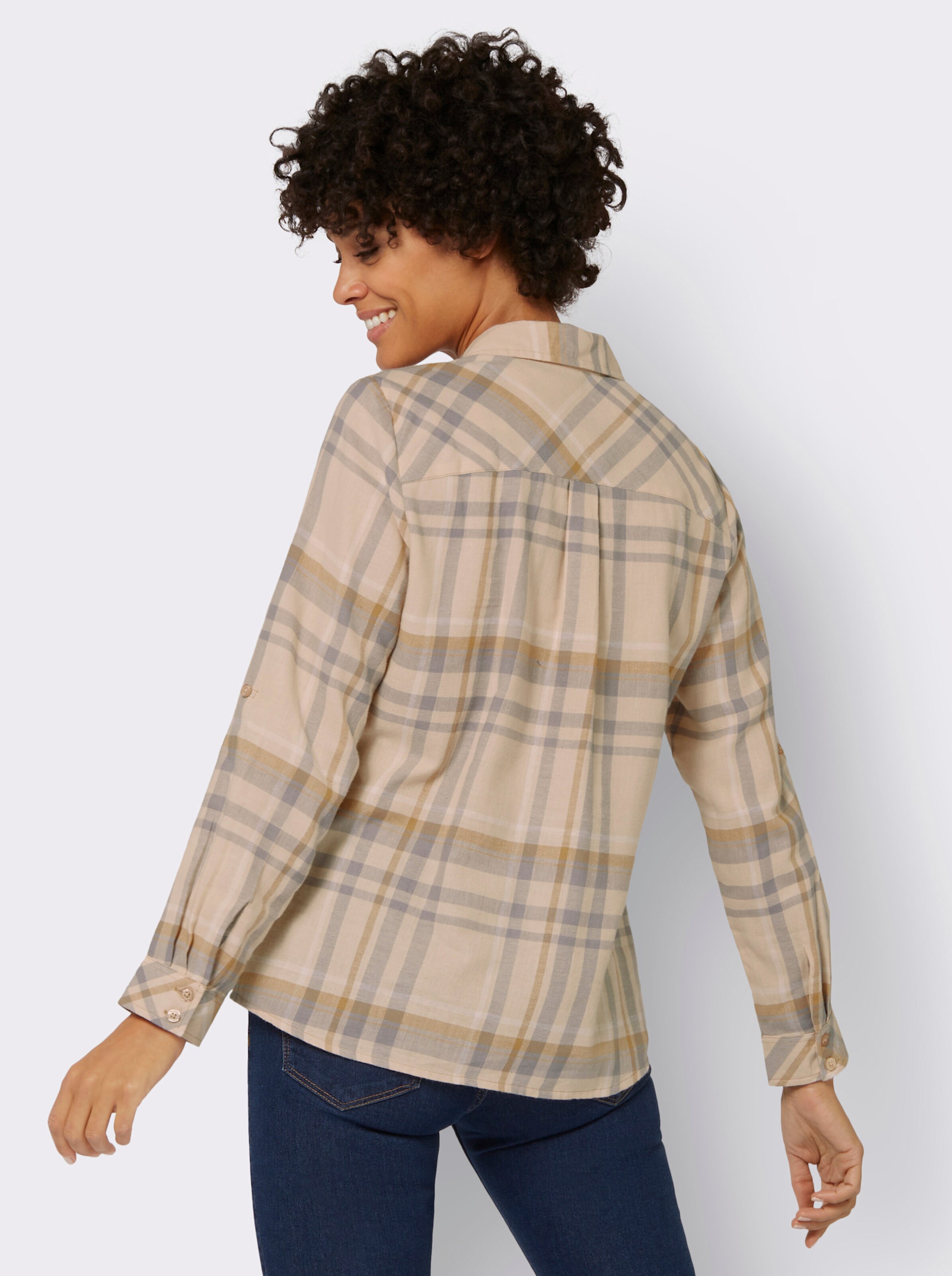 Flanellbluse mit krempelbaren Ärmeln