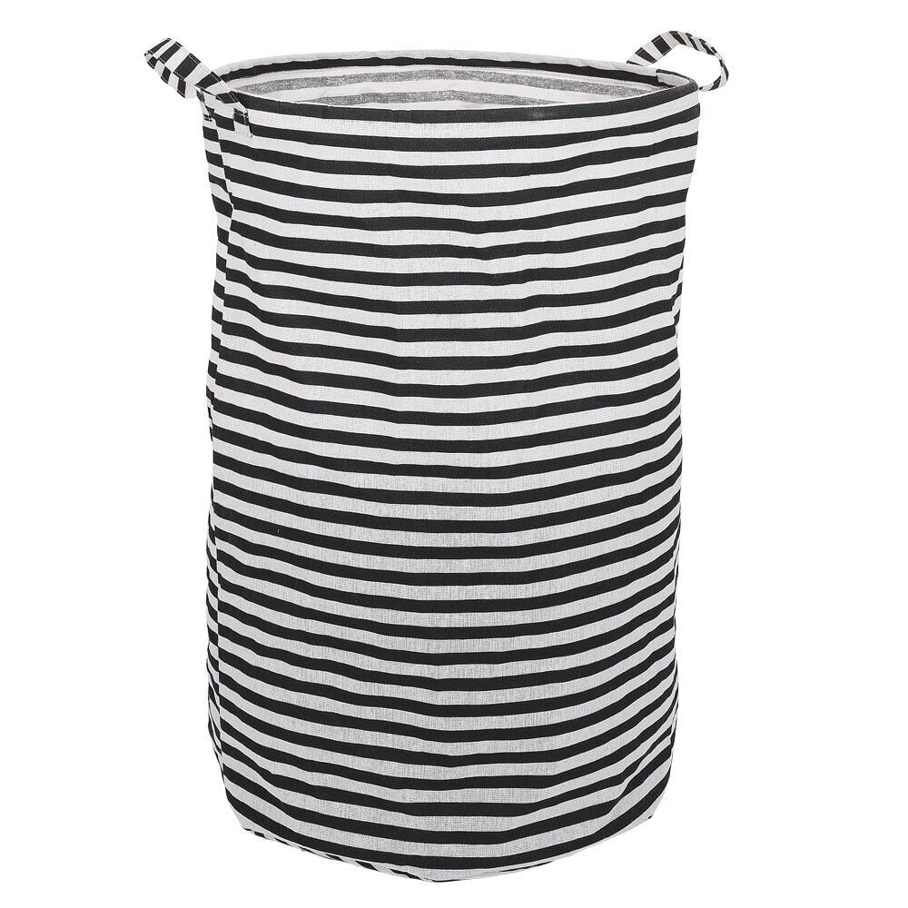 Panière à linge 75L blanc rayé noir Ø40xH60cm