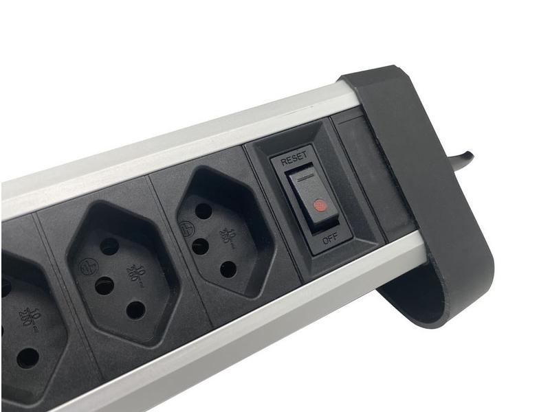 Schönenberger Tischsteckdosenleiste Alu 4× T13, 1x USB-C, 2 Alu-Steckdosenleiste mit 20 W USB-C Charger