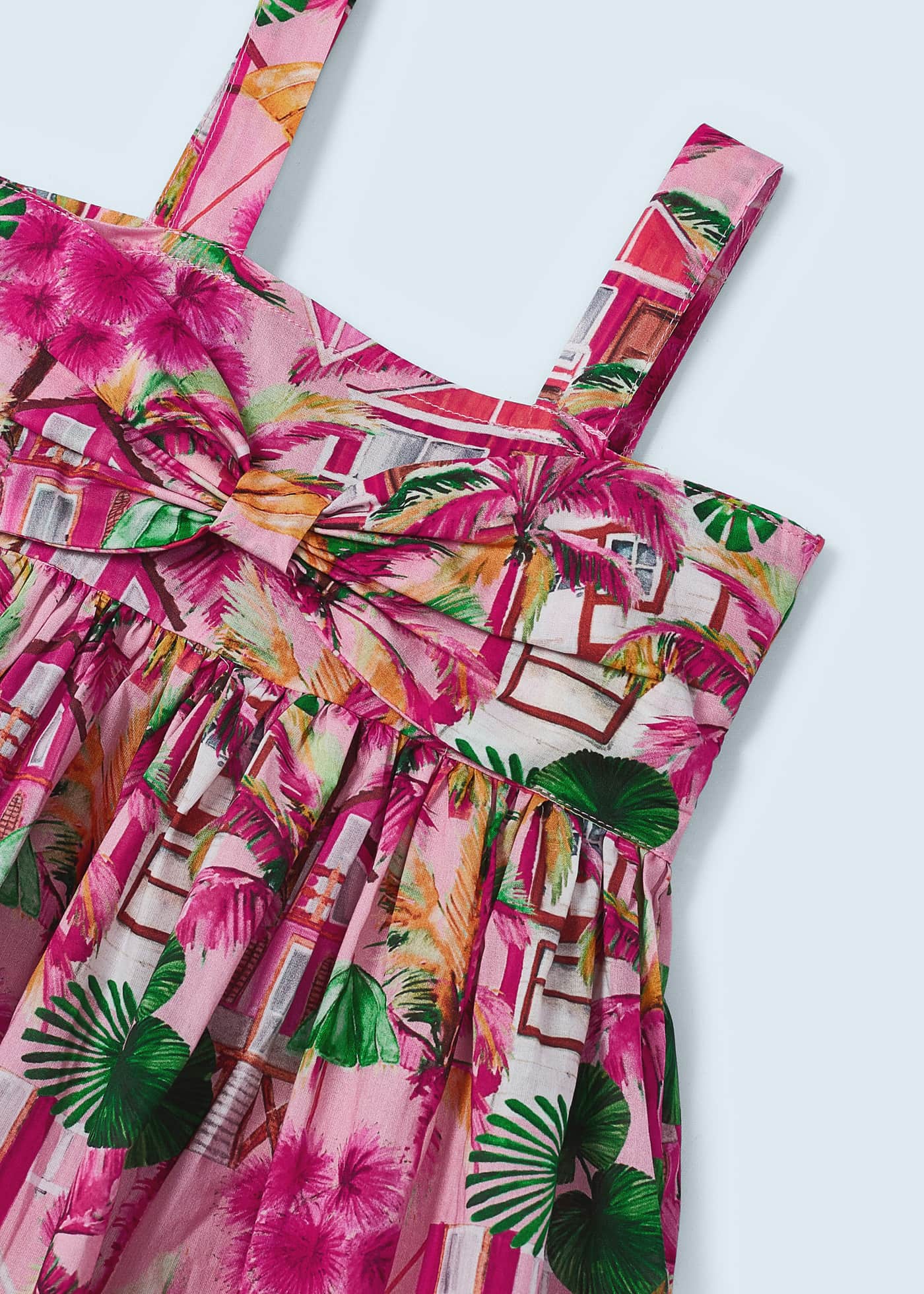Vestido estampado com faixa de cabelo elástica de algodão para meninas