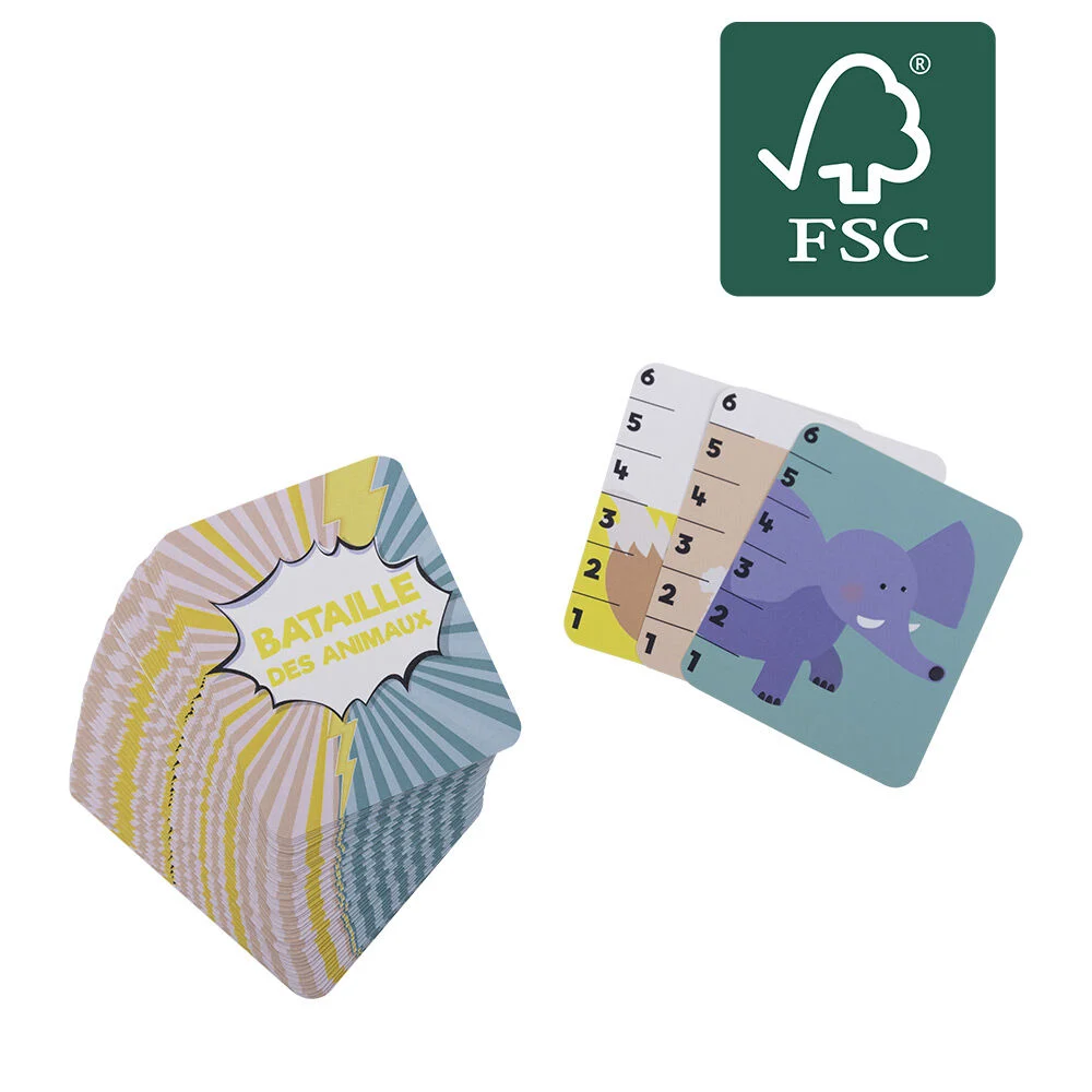 Jeu bataille des animaux de la jungle en bois 50 cartes