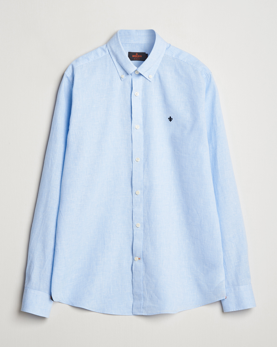Morris Linen Checked Shirt Blue