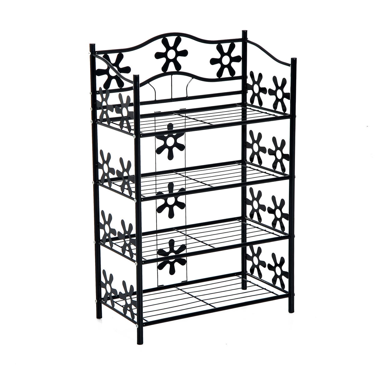 HOMCOM Plantenplank, schoenenrek, bloemenplank, plantenstandaard, 4-laags metaal, zwart, 59,5 x 30 x 92 cm